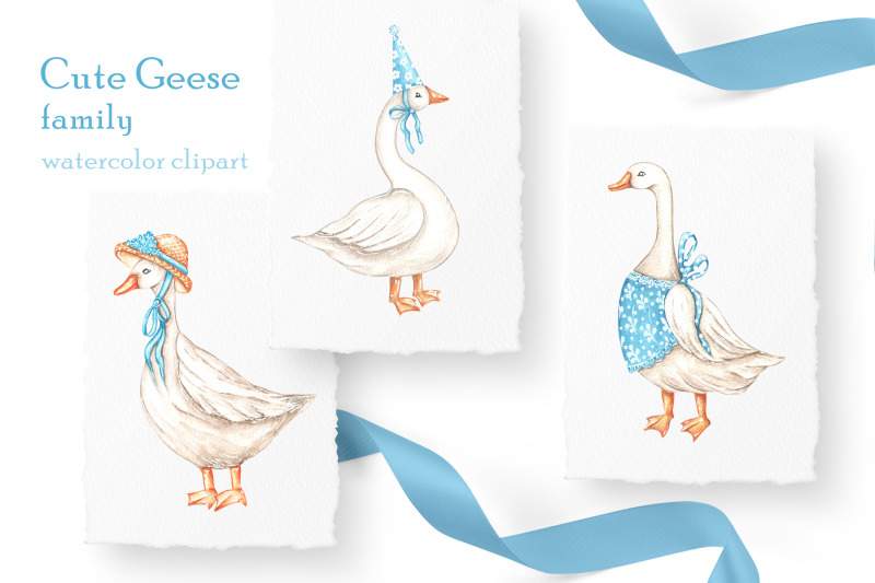 cute-geese-watercolor-clipart-goose-family