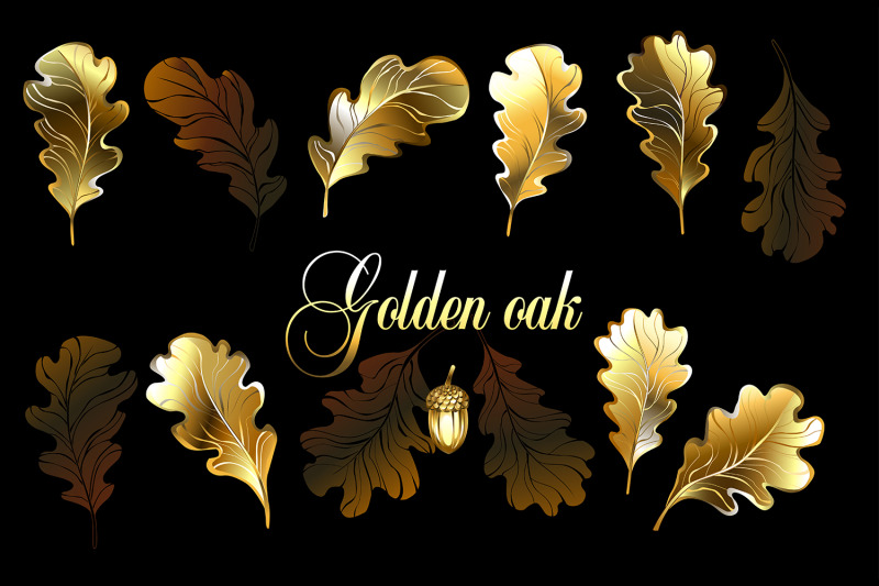 set-of-golden-oak-leaves