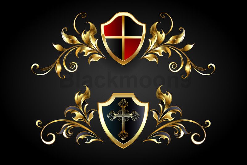 golden-symmetrical-frame-with-shield