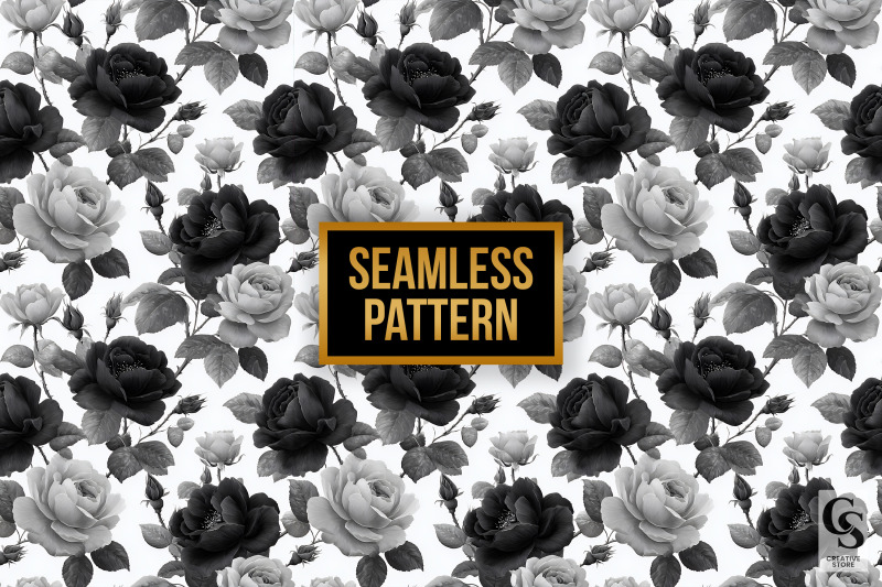 black-and-white-roses-digital-paper