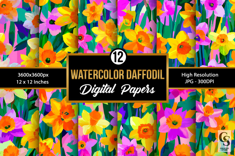 watercolor-bright-daffodil-floral-papers