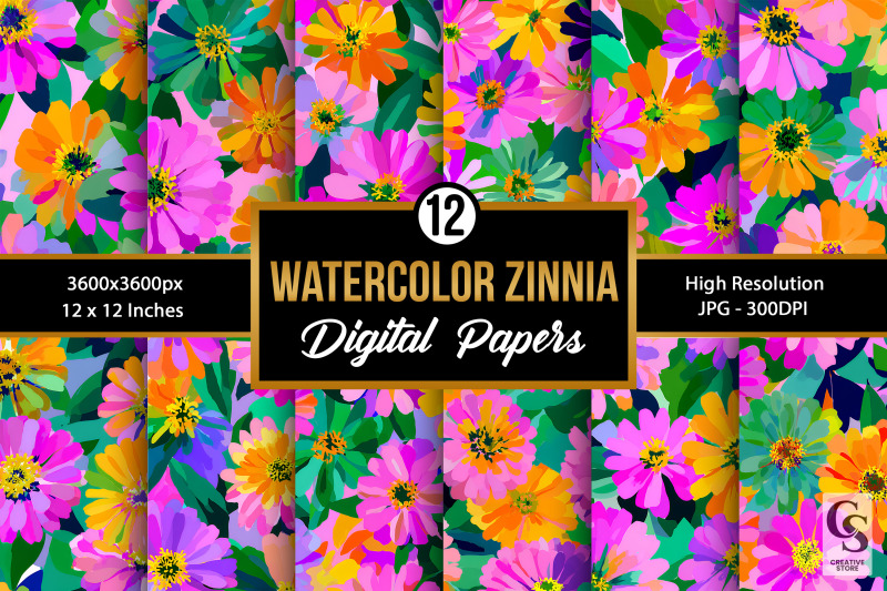 watercolor-colorful-zinnia-flower-papers