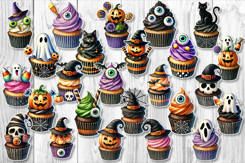 watercolor-halloween-cubcake-clipart-set