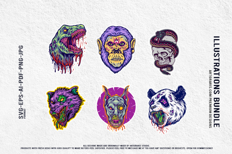 horror-zombie-predator-cartoon-skull-vector-with-monster-heads