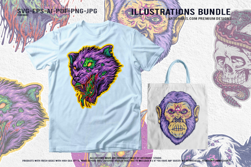 horror-zombie-predator-cartoon-skull-vector-with-monster-heads