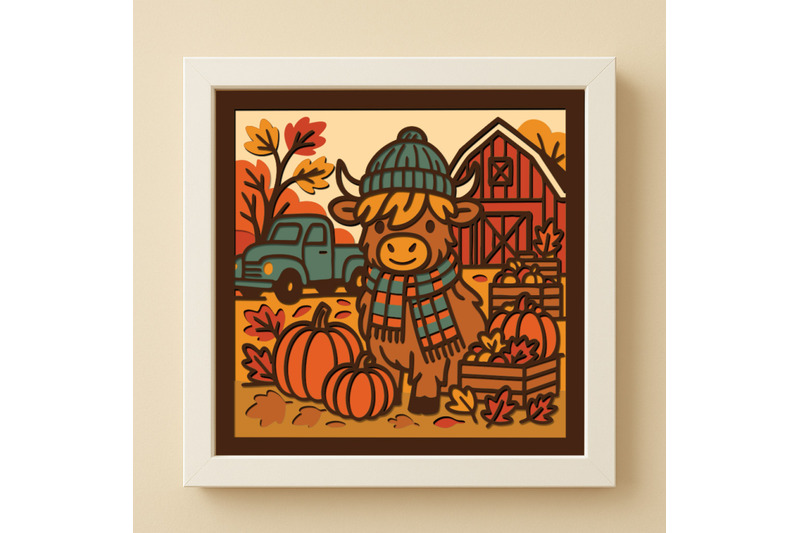 3d-highland-cow-fall-shadow-box-svg-autumn-farm-scene-layered-svg