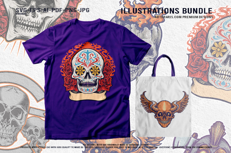 unique-skull-set-tooth-sugar-flaming-warrior-biker-wings