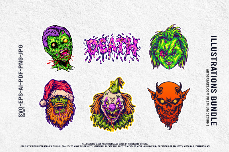 creepy-demon-santa-zombie-clown-death-horror-illustration-set