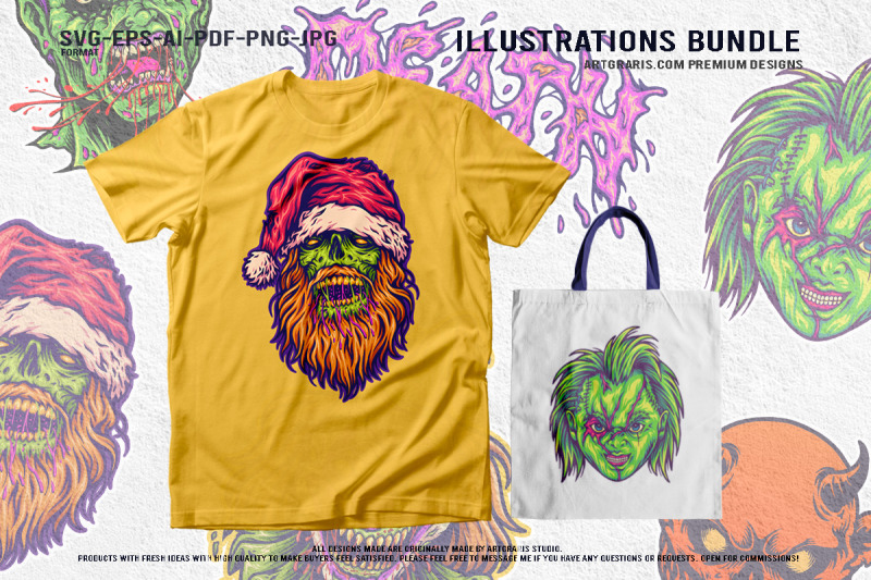 creepy-demon-santa-zombie-clown-death-horror-illustration-set