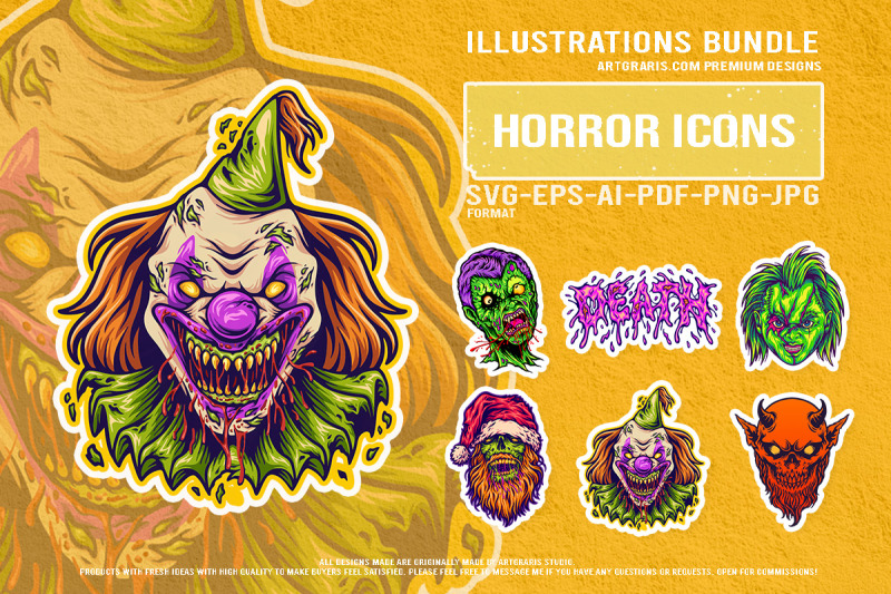 creepy-demon-santa-zombie-clown-death-horror-illustration-set