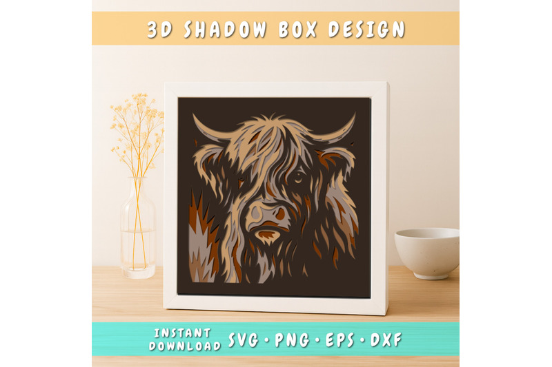 rustic-highland-cow-3d-shadow-box-svg-layered-cow-paper-cut-template
