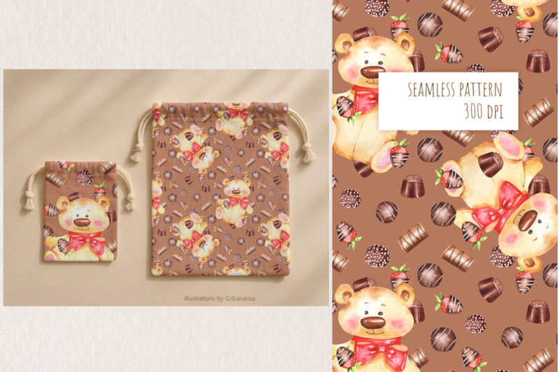 watercolor-bear-chocolate-pattern