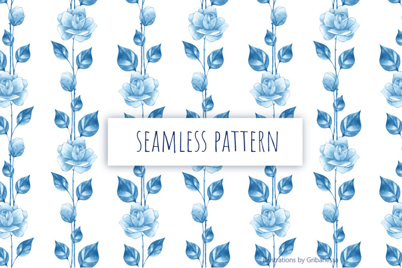 watercolor-blue-rose-pattern