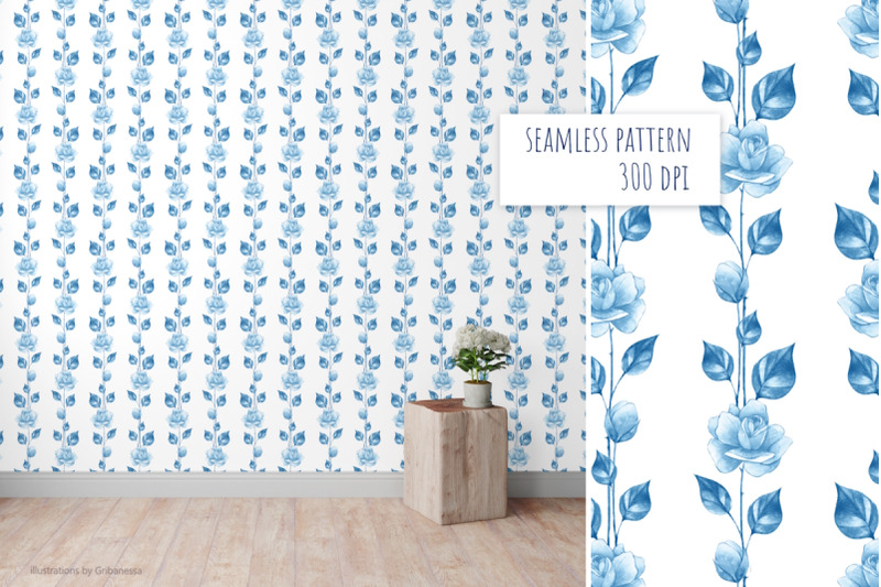 watercolor-blue-rose-pattern