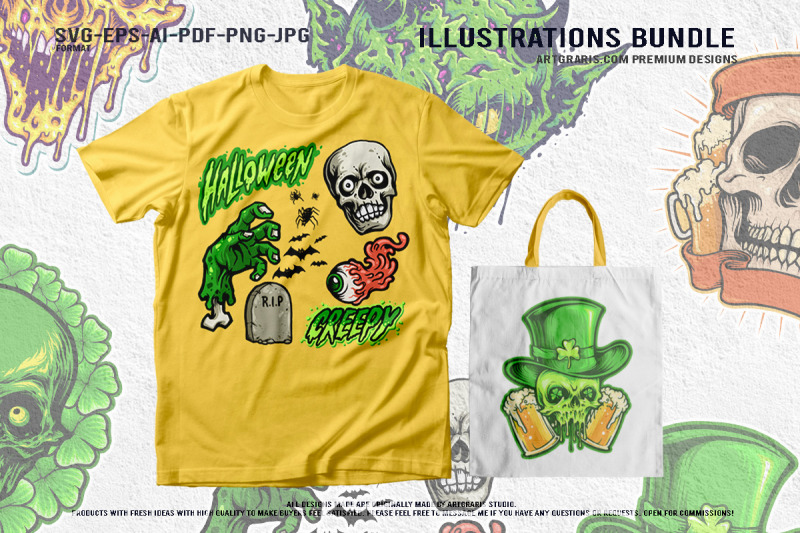 toxic-skulls-and-shamrock-spirits-of-darkness-vector-collection