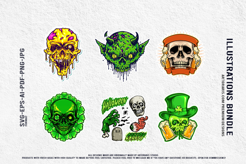 toxic-skulls-and-shamrock-spirits-of-darkness-vector-collection