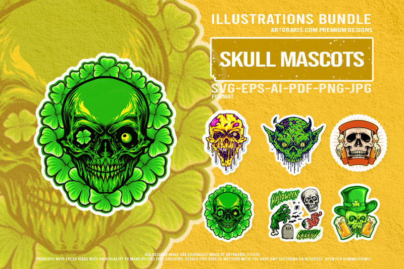 toxic-skulls-and-shamrock-spirits-of-darkness-vector-collection