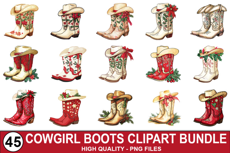 christmas-cowgirl-boots-clipart-bundle