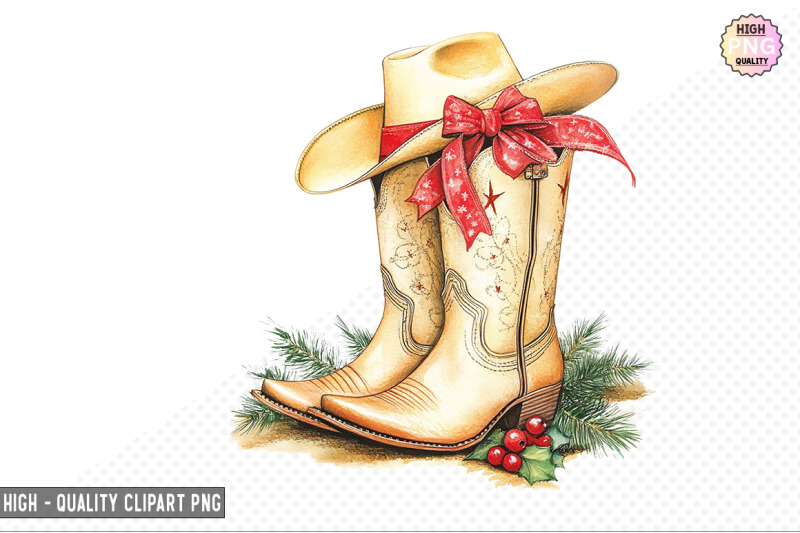 christmas-cowgirl-boots-clipart-bundle