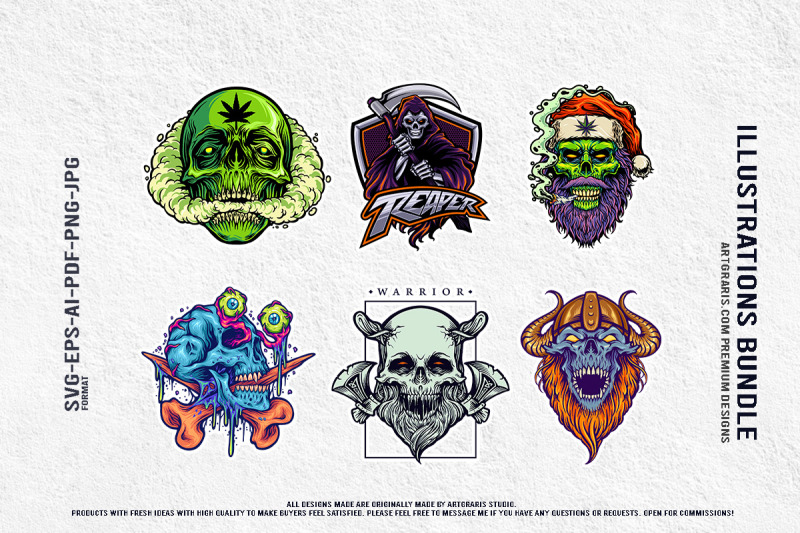 zombie-skull-santa-reaper-alien-warrior-beard-viking-horror