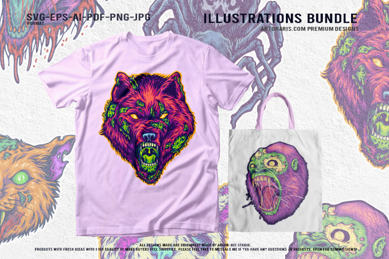 undead-creatures-collection-with-spider-and-animal-heads-artwork