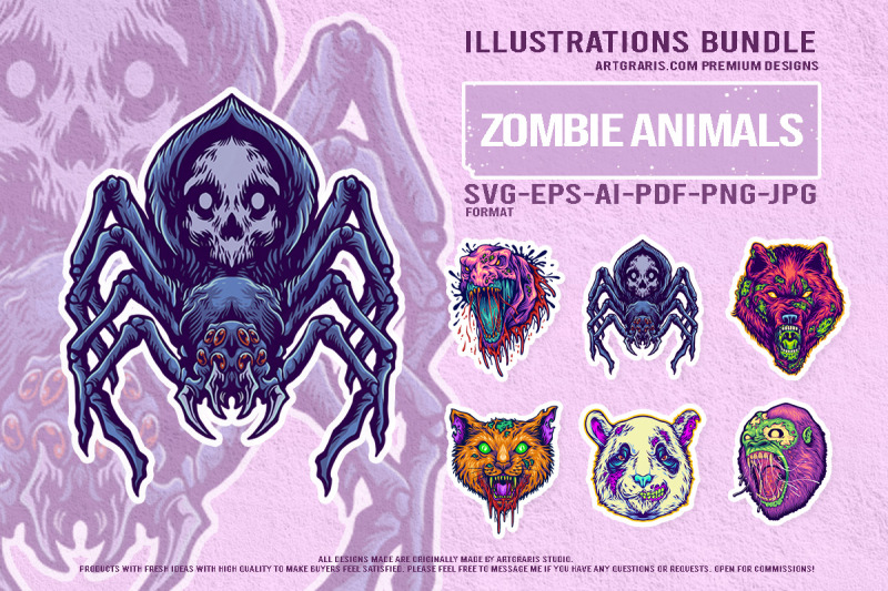 undead-creatures-collection-with-spider-and-animal-heads-artwork