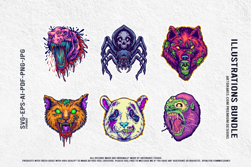 undead-creatures-collection-with-spider-and-animal-heads-artwork