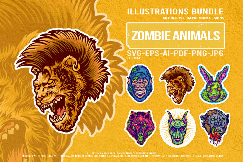 zombie-animal-heads-horror-beast-vector-illustration
