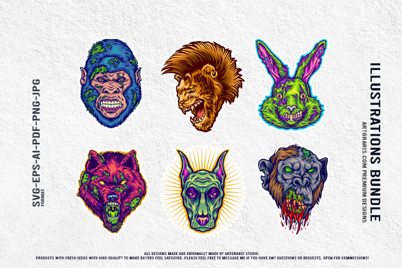 zombie-animal-heads-horror-beast-vector-illustration