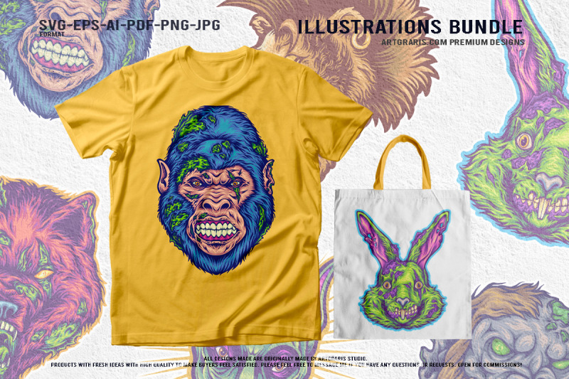 zombie-animal-heads-horror-beast-vector-illustration