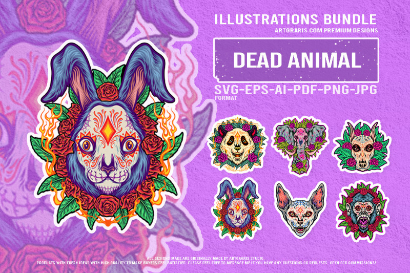 macabre-mexican-animal-heads-with-roses-tattoo-vector-design