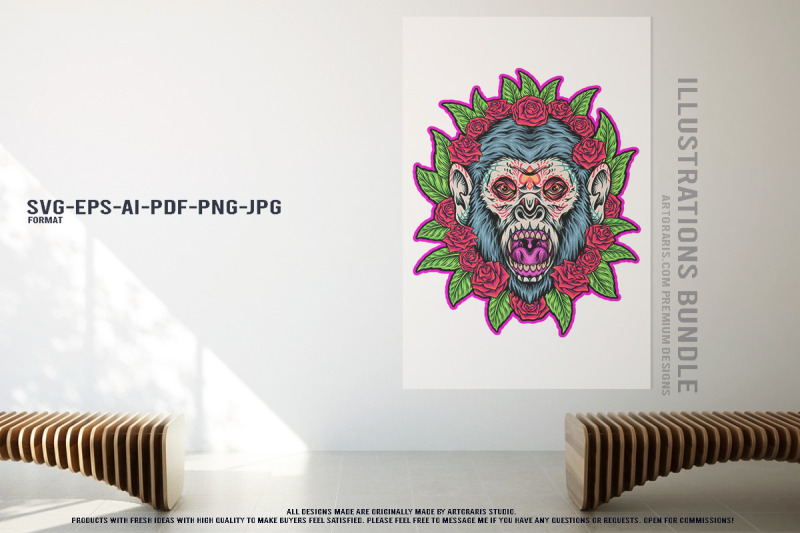 macabre-mexican-animal-heads-with-roses-tattoo-vector-design
