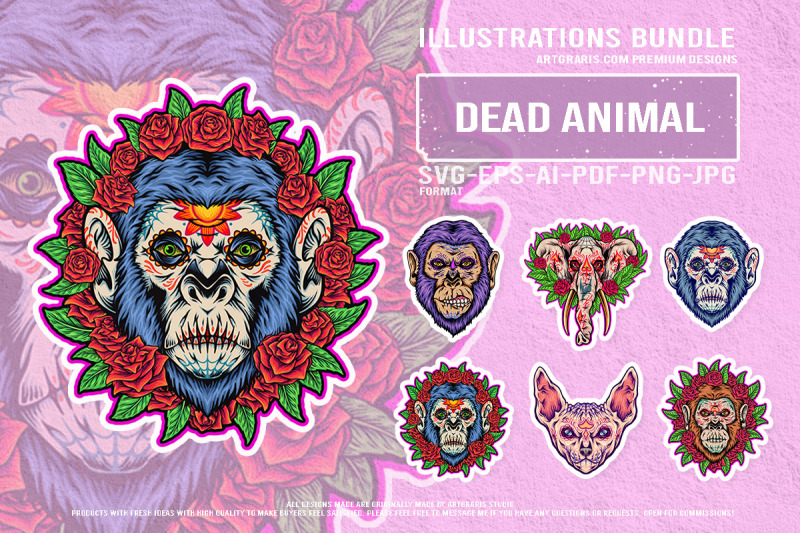 mexican-gothic-animals-with-roses-horror-vector-designs