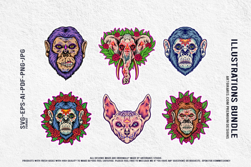 mexican-gothic-animals-with-roses-horror-vector-designs