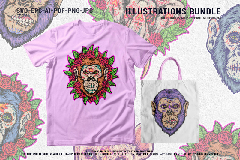 mexican-gothic-animals-with-roses-horror-vector-designs