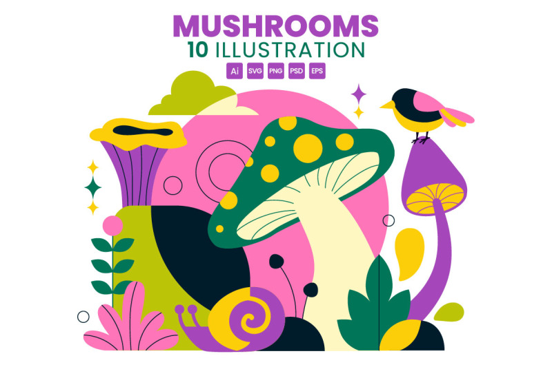 10-mushrooms-vector-illustration