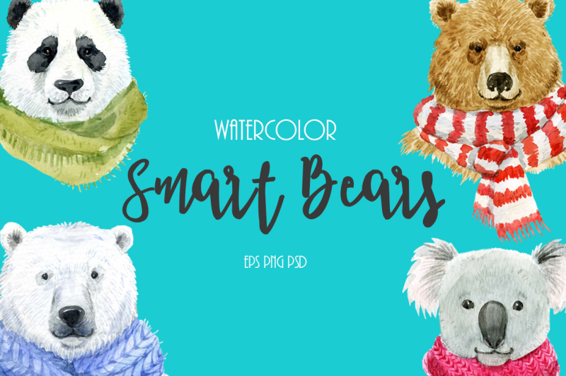 watercolor-smart-bears-vector-psd-png