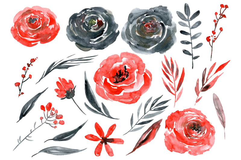 watercolor-red-black-gold-flowers