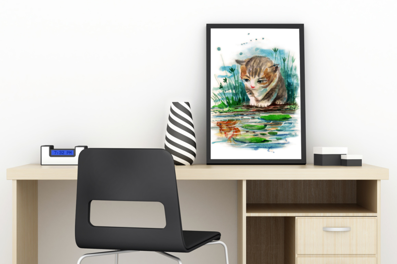 watercolor-cat-and-goldenfish