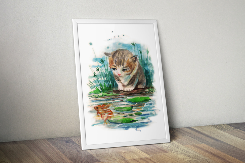 watercolor-cat-and-goldenfish