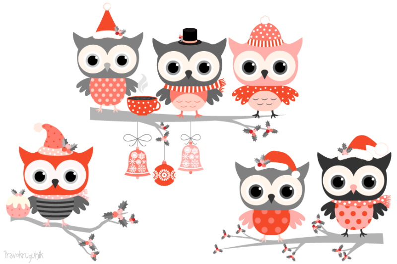 red-grey-winter-owls-clipart-cute-christmas-owl-characters-clip-art-kawaii-winter-bird-holiday-woodland-animal