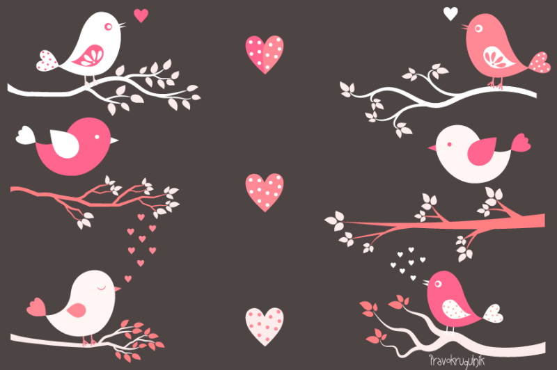 Cute Valentine birds clipart, Pink love bird clip art set ...
