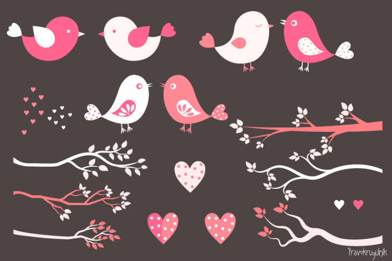 Cute Valentine birds clipart, Pink love bird clip art set, Valentine's ...