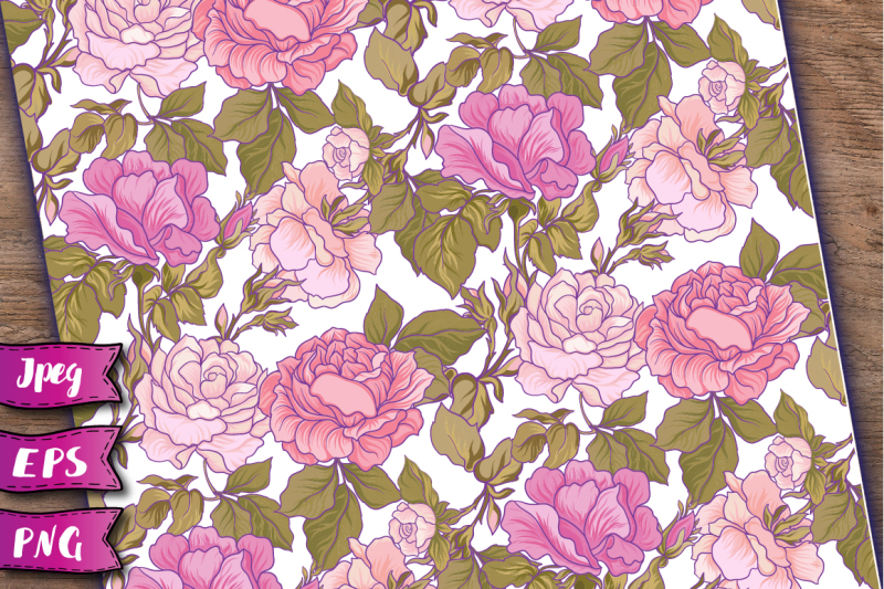 pink-roses-seamless-patterns-set