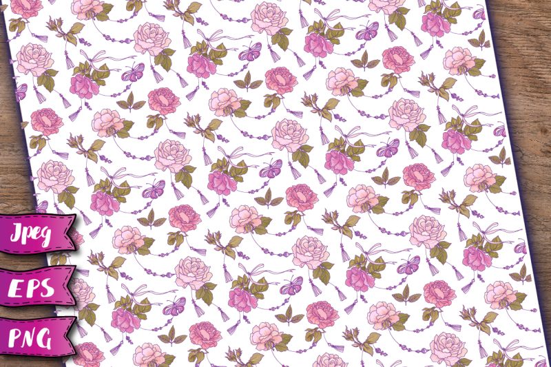 pink-roses-seamless-patterns-set