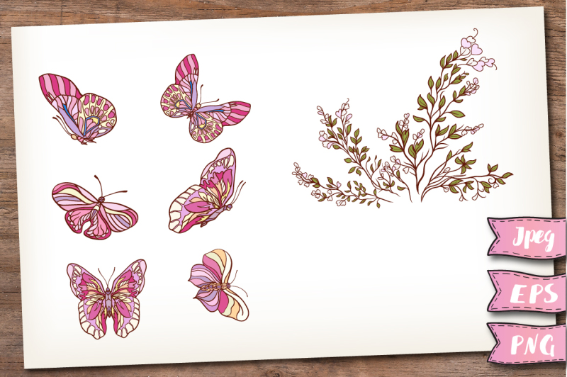 pink-roses-and-butterflies-set