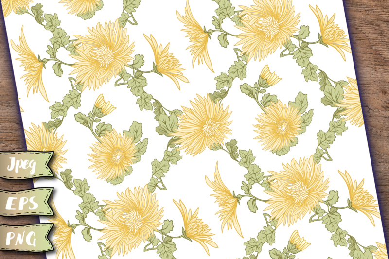chrysanthemums-seamless-patterns-set