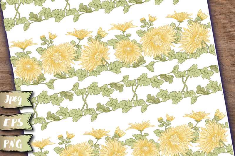 chrysanthemums-seamless-patterns-set