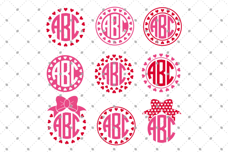 Valentine's Day Hearts Monogram Frames DXF File Include