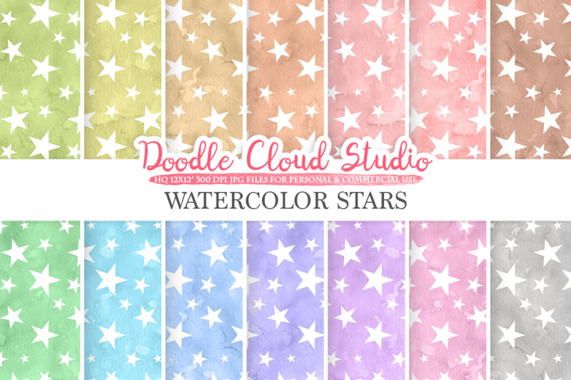 watercolor-stars-digital-paper-stars-patterns-pastel-watercolor-night-sky-background-instant-download-for-personal-and-commercial-use